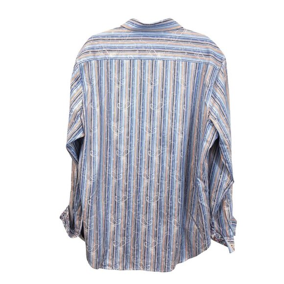 Robert Graham Striped Long-Sleeve Button-Down Shirt Paisley Flip Cuffs Size XXL - Picture 2 of 9